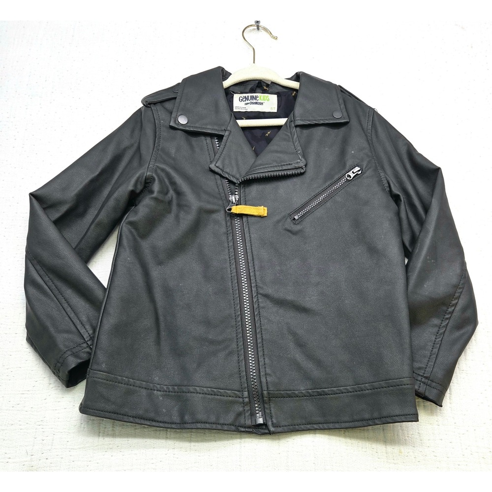 Genuine Kids OshKosh Toddler Boys Black Faux Leather Moto Jacket 5T F16740028